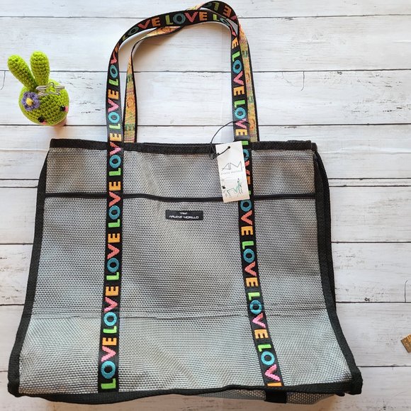Arlene Murillo Handbags - Arlene Murillo Plastic Mesh Gray Black Love Strap Tote Bag